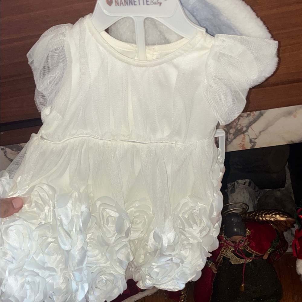 Nannette Baby White Dress with Floral Details
